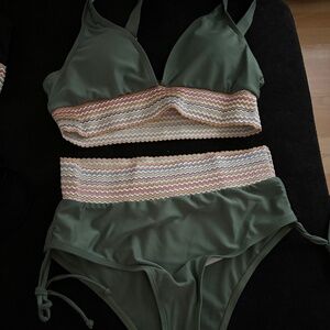 High wasted mesh two piece bathing suits